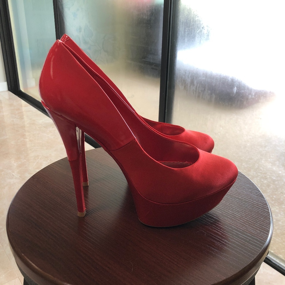 Red Bebe high heels with platform